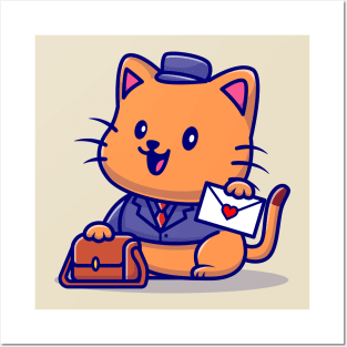 Cute Cat Postman Cartoon Posters and Art